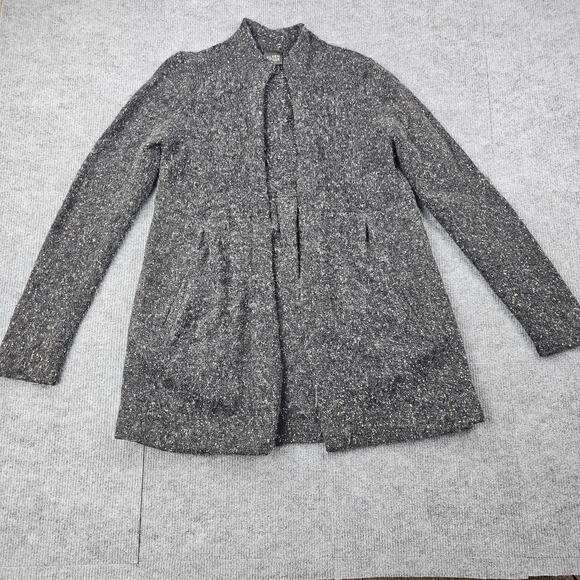 Eileen Fisher Cardigan Womens Petite Small Gray Wool Angora Open Front Classic - Picture 1 of 6